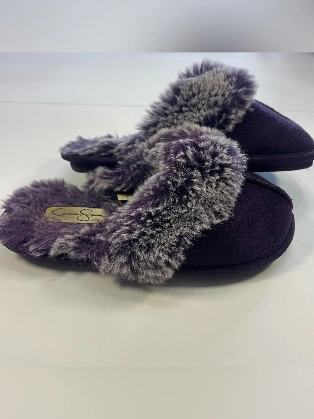 Jessica Simpson Kids Purple Micro-Suede Scuff Slippers Size Large 2-3 Faux Fur